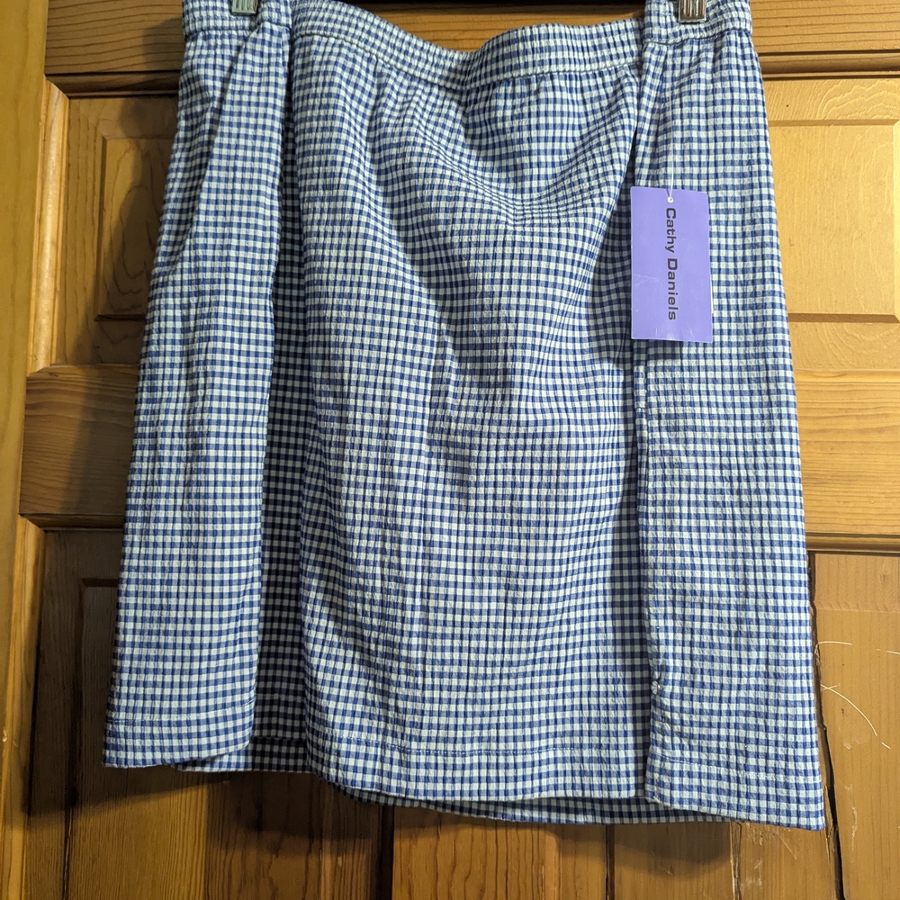 Cathy Daniels Navy Checkered Midi Skirt